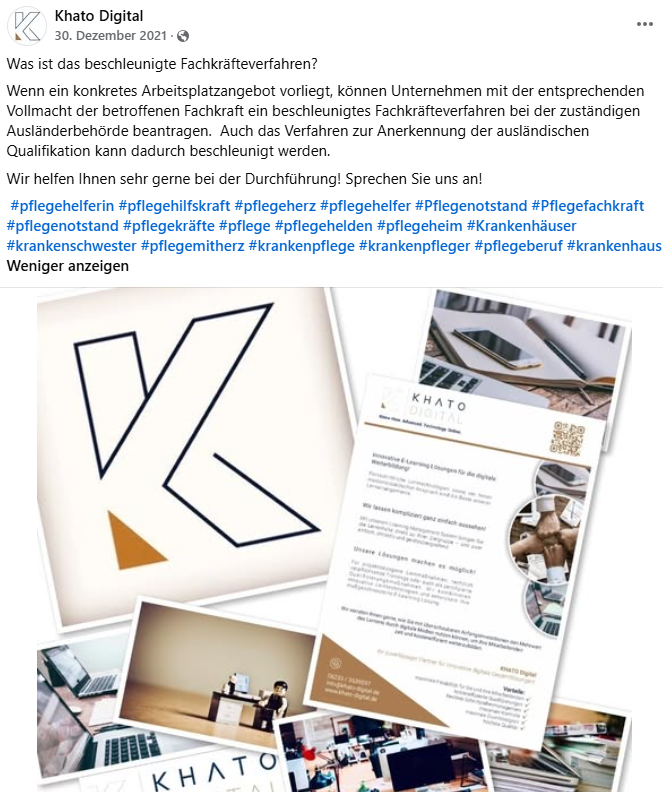 Facebook-Beitrag von Khato Digital zum beschleunigten Fachkräfteverfahren